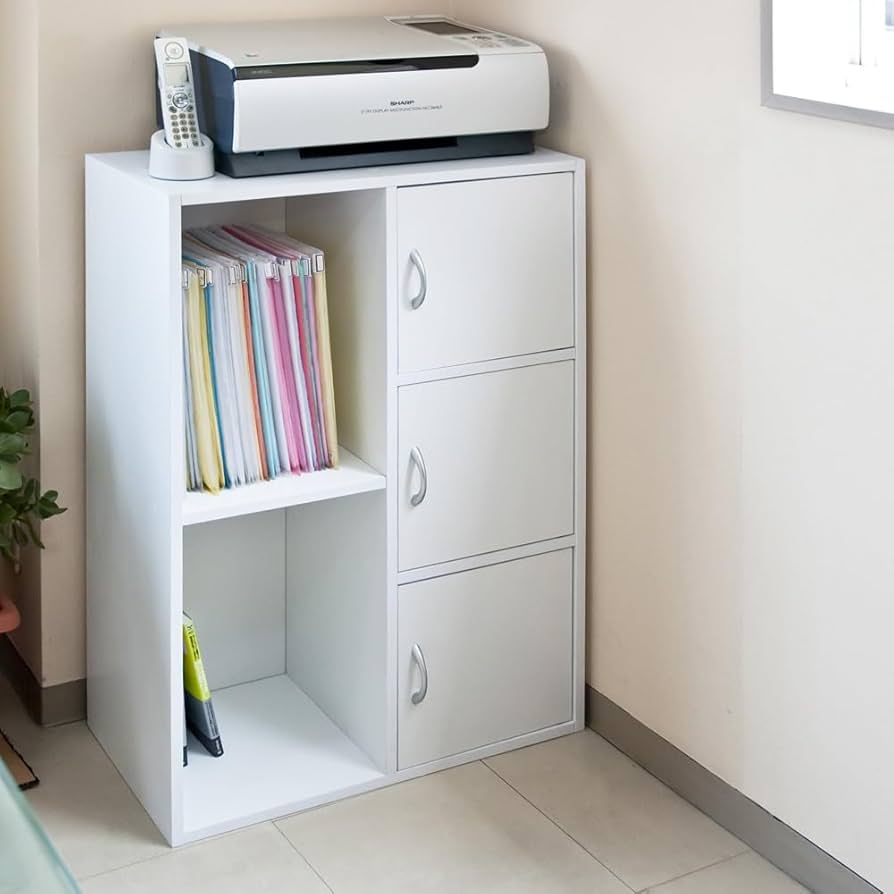 Amazon｜扉付き ラック 棚 3段 収納 カラーボックス ホワイト FB