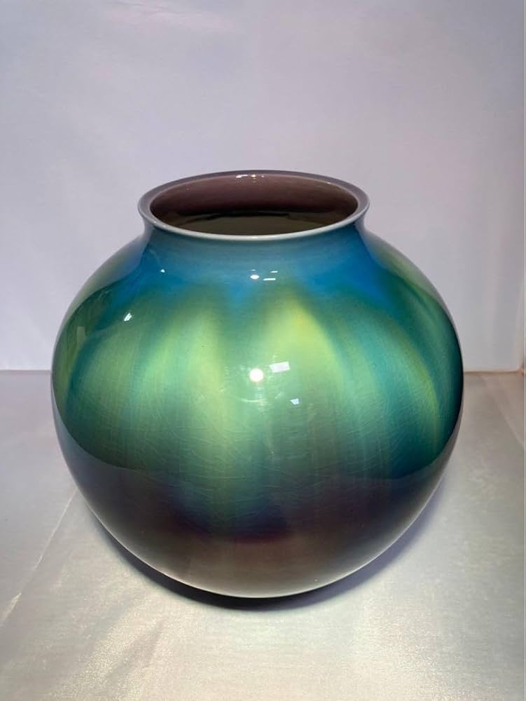 徳田正彦碧明釉花生共箱人間国宝徳田八十吉九谷花入茶道具鑑賞陶磁器