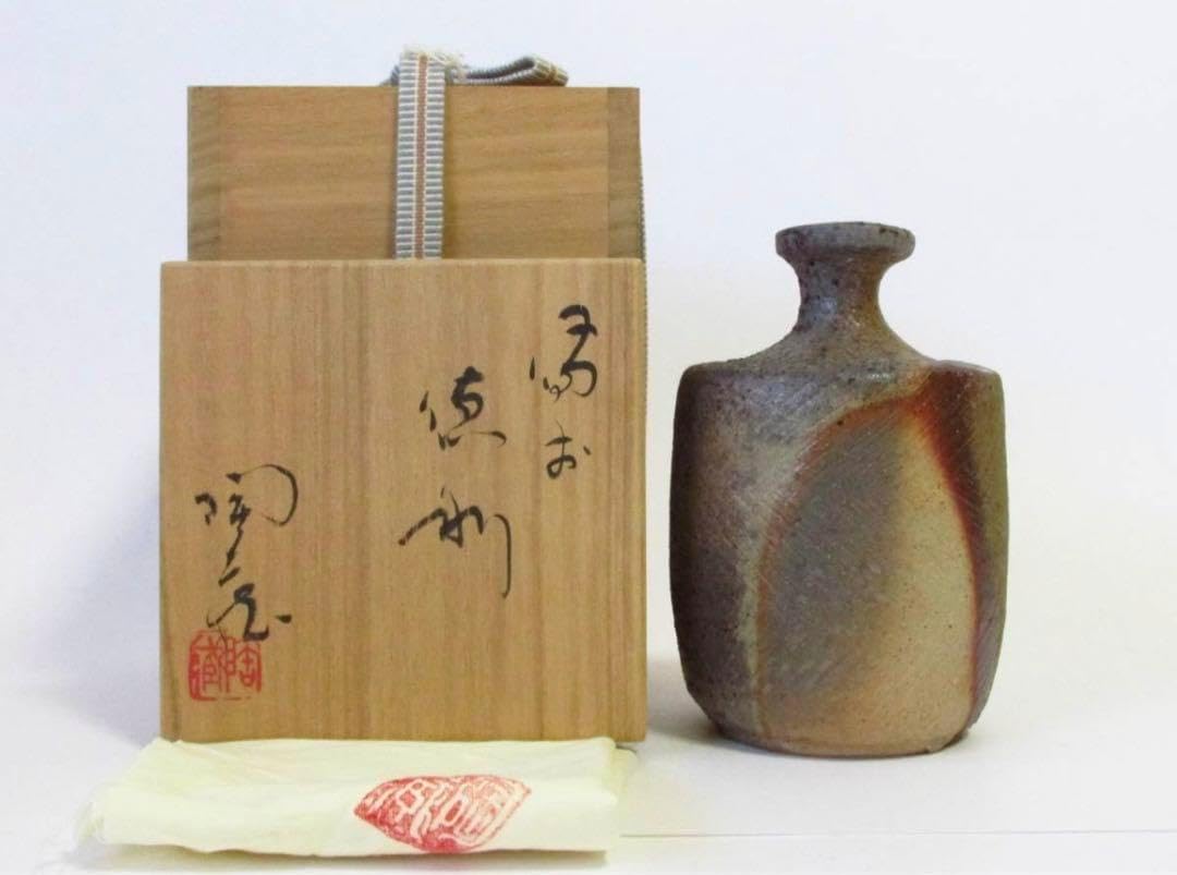 備前焼 徳田陶春 兼春 (陶印有)作 徳利 とっくり 共箱 備前焼 徳田