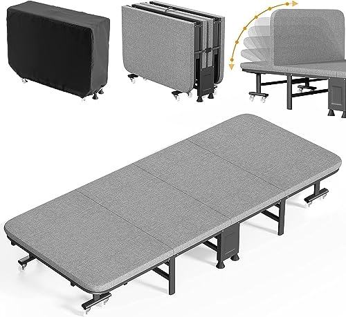 折りたたみベッド シングル キャスター付 200kg耐荷重 グレー 幅70