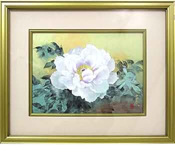 肉筆日本画 【純白の牡丹】 直筆サイン 印あり 肉筆日本画 【純白の