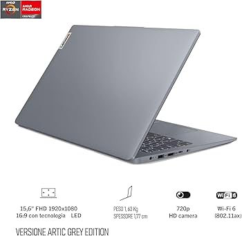 Lenovo, pc portatile Notebook, AMD Ryzen 5 5625U, 6 Core, Ram 16Gb