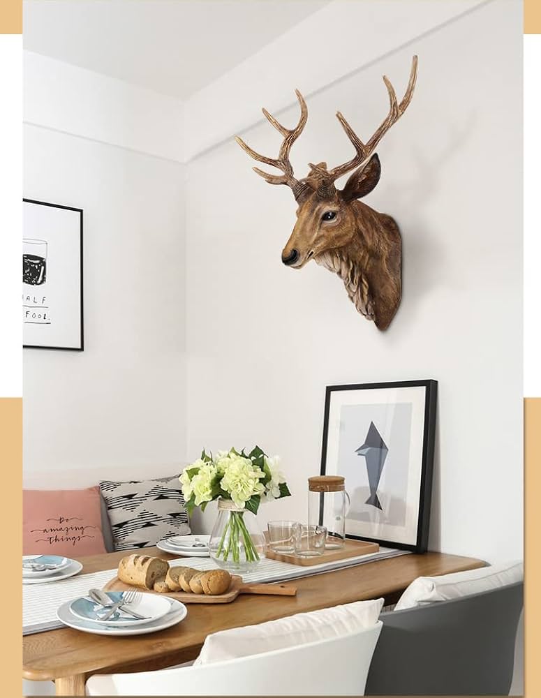 Amazon.co.jp: 56x40x28cm フェイク剥製動物の頭部壁の装飾、手作りの