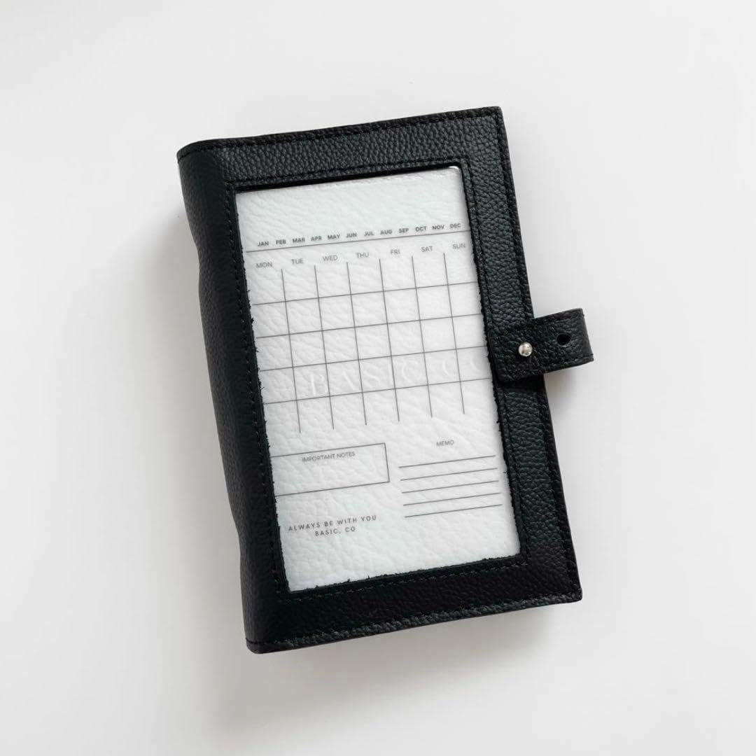 韓国 バインダー カバー 貯金 現金管理 リフィル レザーブラック 早い