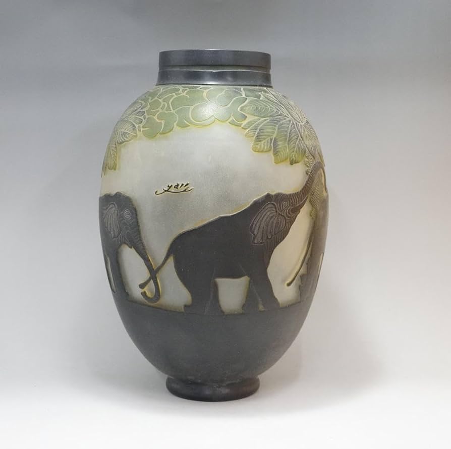 エミール ガレ 特大 群像紋 花器 花瓶 技法スフレ 被せガラス 高さ20