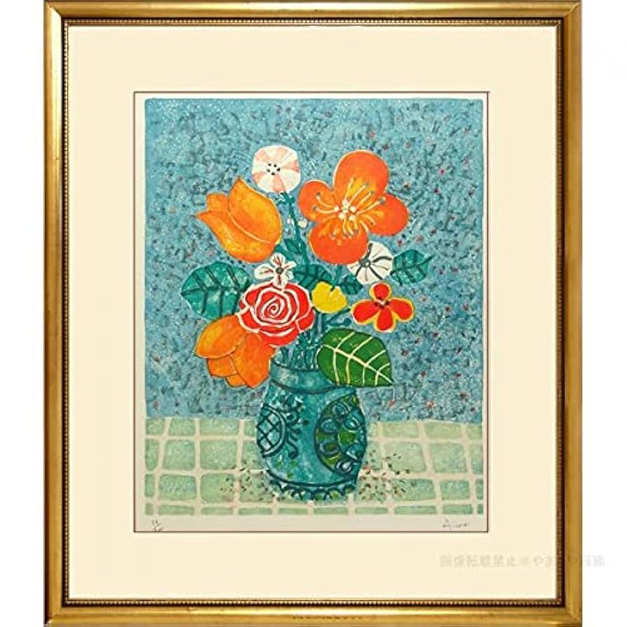 真作保証 ポール・アイズピリ 「青の背景の花束」 リトグラフ 直筆