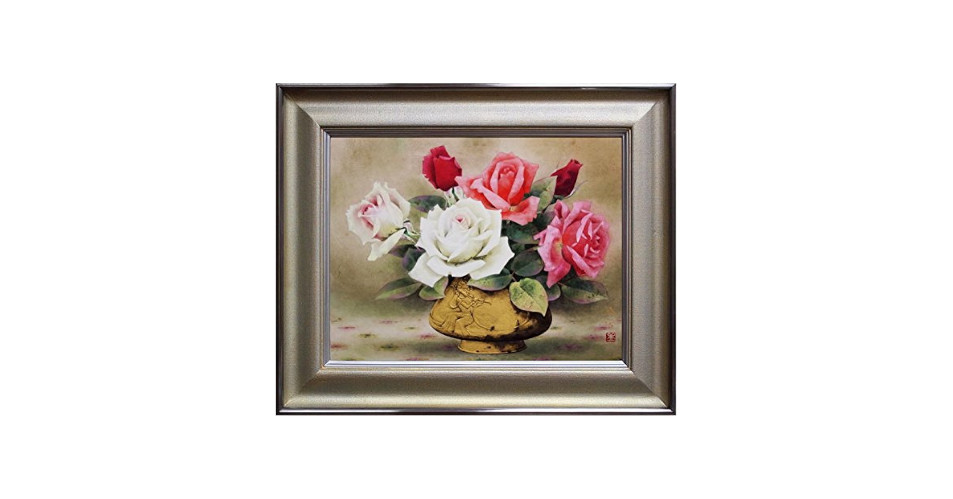 小川立夫 【薔薇】 肉筆日本画 直筆印あり 小川立夫 【薔薇】 肉筆日本