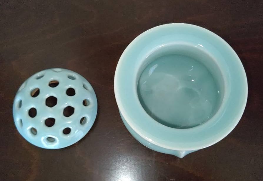 平安洛山作 香炉 三足炉 青瓷香爐 木箱入