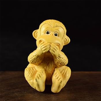 Amazon.co.jp: 木彫り 風水 開運 柘植の木 手作り 猿 置物 風水置物