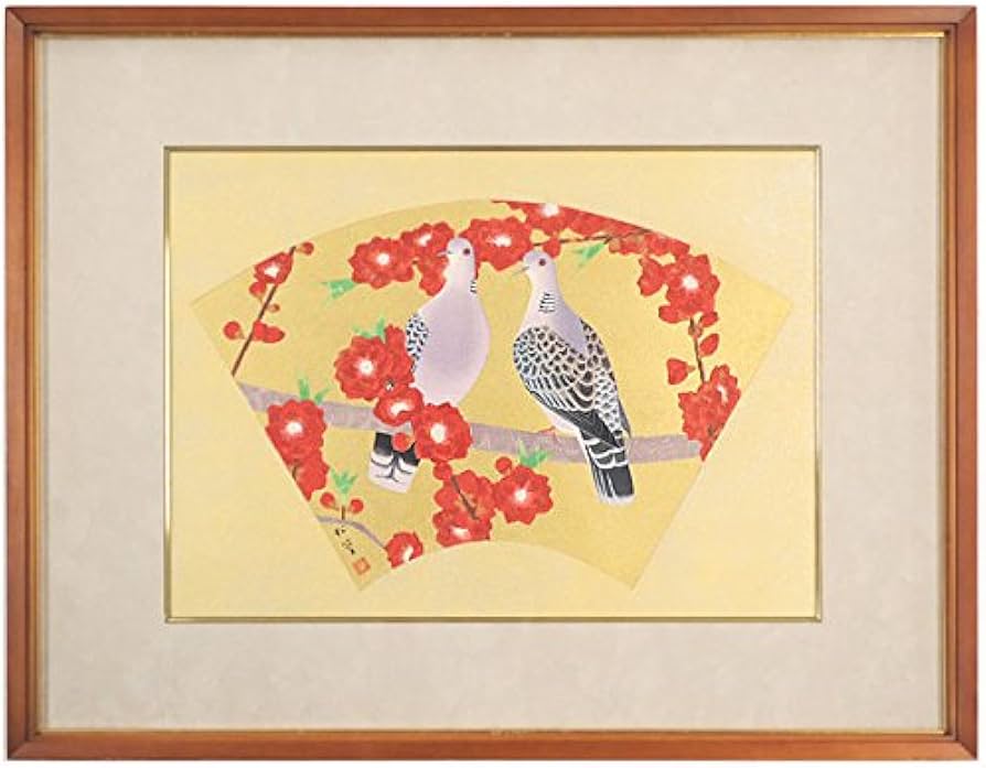 木版画 上村松篁「緋桃と山鳩」 求龍堂版 昭和56年 上村松篁 緋桃と