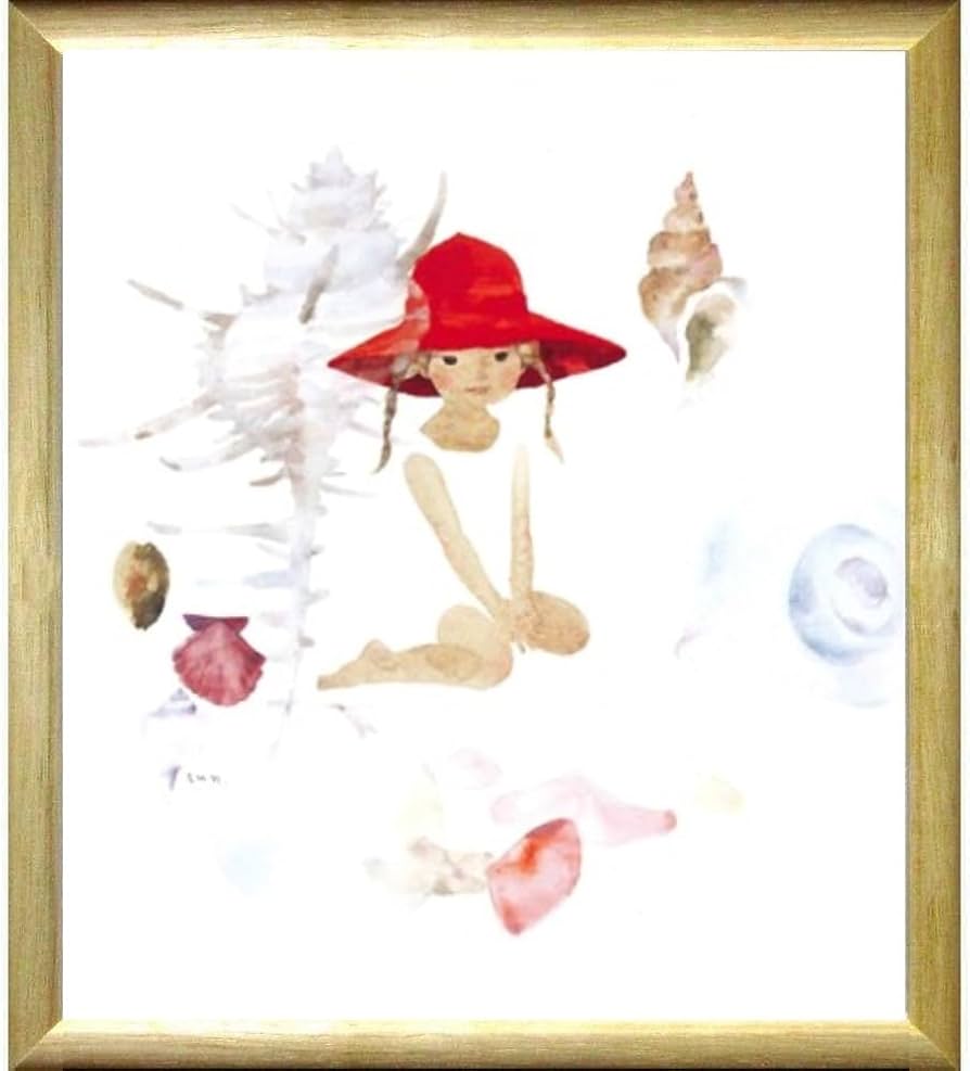 Amazon.co.jp: いわさきちひろ 貝がらと赤い帽子の少女 色紙