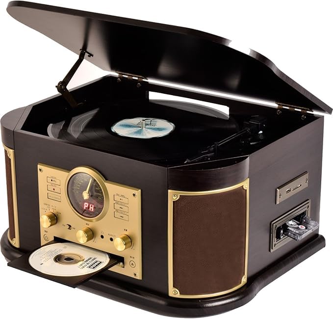 アンティーク調マルチプレイヤー(レコード・CD・テープ・FM/AMラジオ)