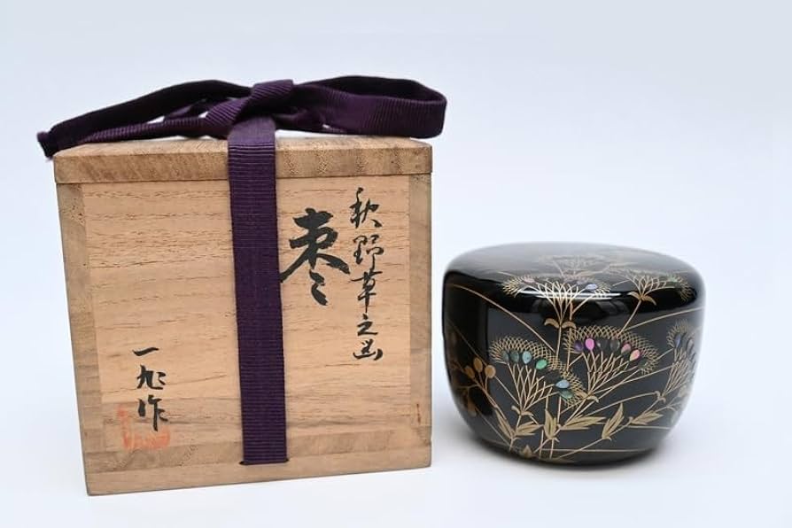 輪島塗 岡山玉鳳作 雪月花蒔絵茶箱 茶碗 棗など 七点一式 共箱 U R8427