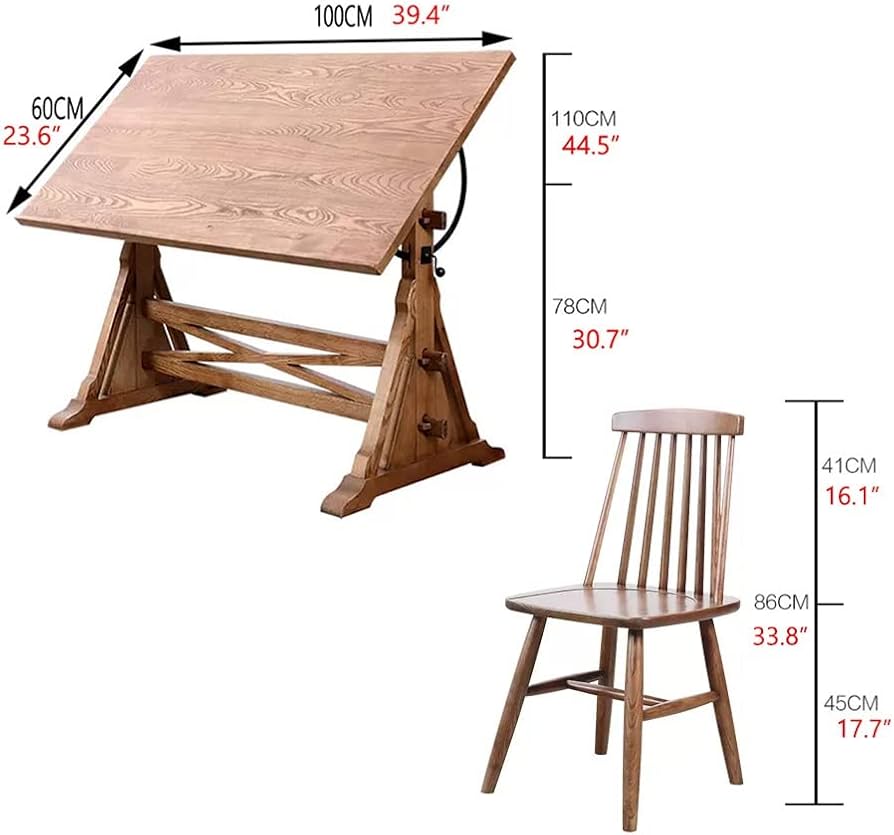 Amazon.co.jp: ヴィンテージホワイトワックスウッド製図台と椅子、360