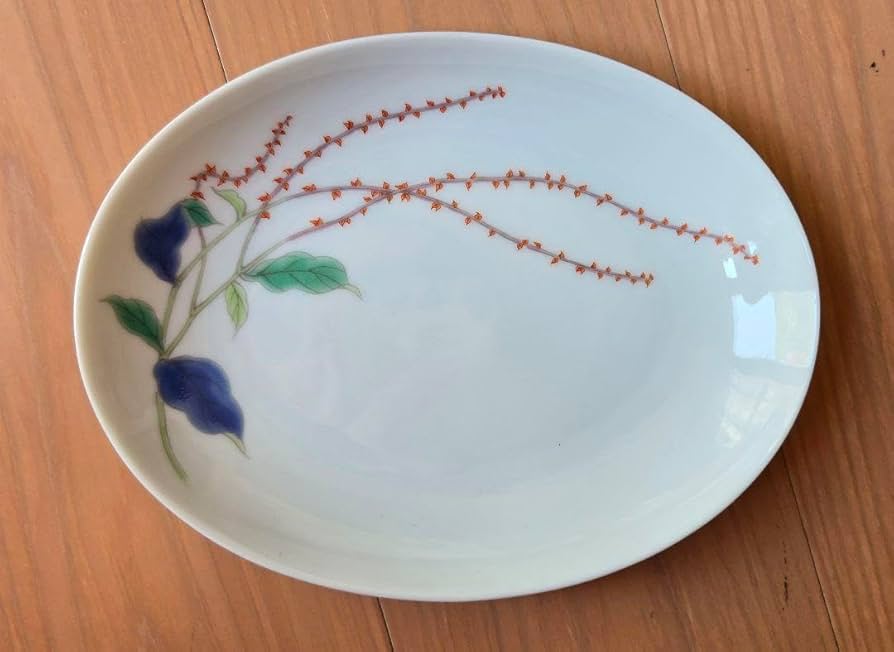 1826 深川製磁 水引草 楕円皿 5客 24cm 未使用 1826 深川製磁 水引草