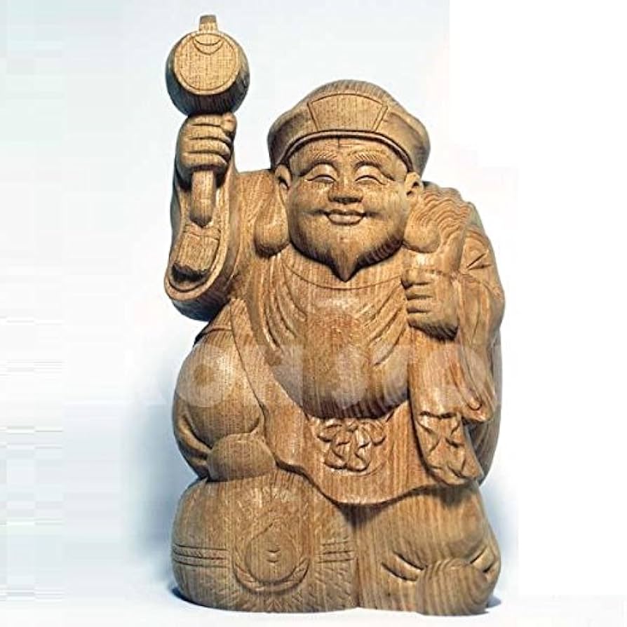 天然 欅木 彫り(ケヤキ) 大黒天像（H約15.5cm）＜仏像・開運縁起物