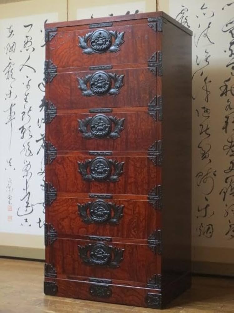 u*1様 伝統工芸 岩谷堂箪笥 欅材漆塗整理箪笥 南部鉄金具/鍵付き/時代箪笥