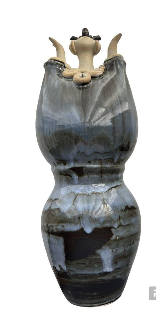 砥部焼 青芳人形『花を抱く少女』森元青芳作 珍品 M 青