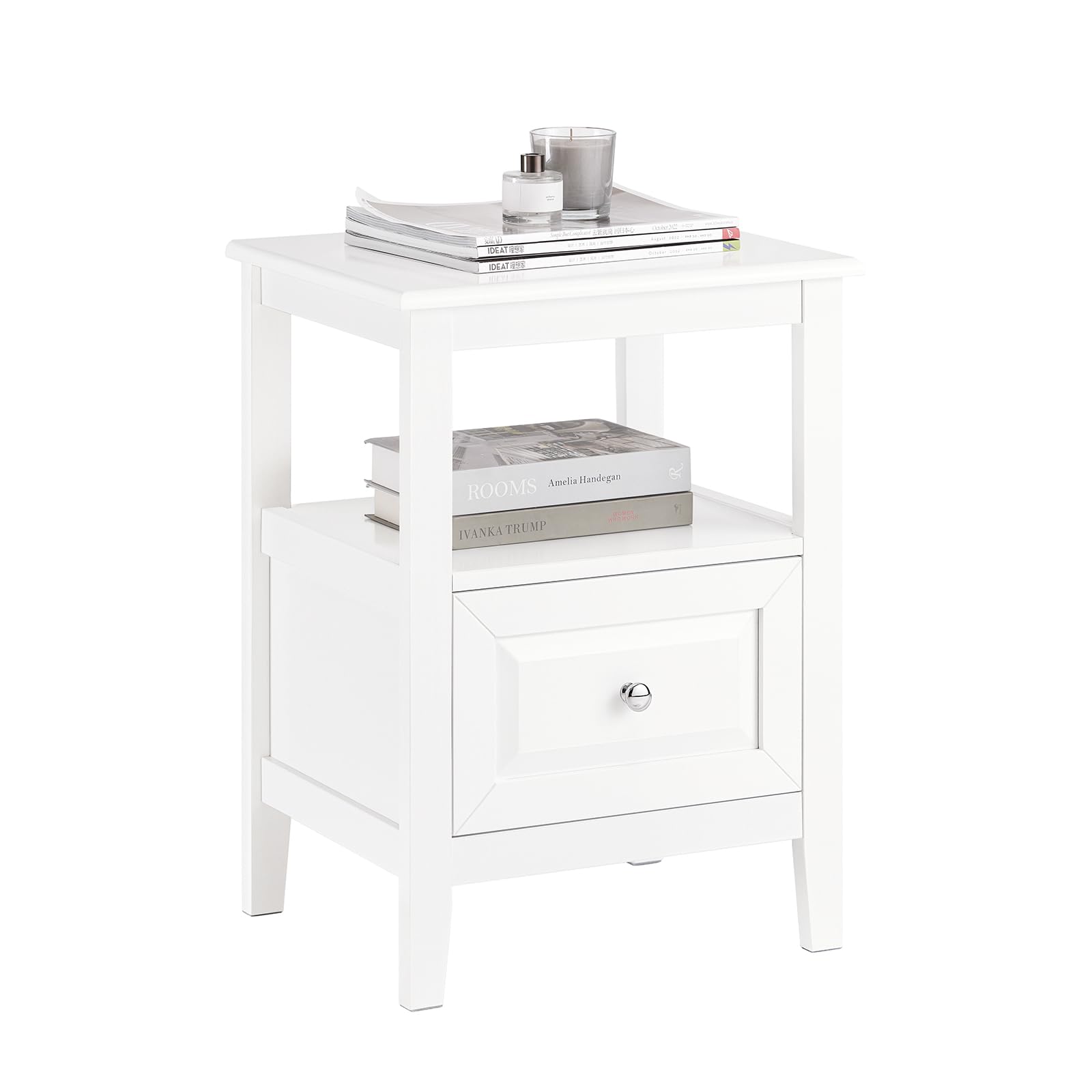 白家具☆サイドテーブル☆サイドチェスト☆ナイトテーブル☆薔薇飾り