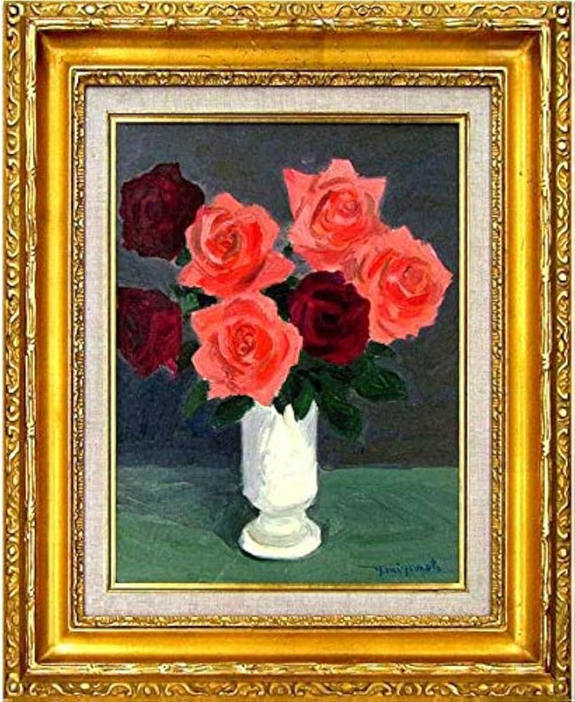 ☆ HaRu 花 薔薇 ばら バラ 花瓶 1点物 真作 原画 絵画 油絵 ♪ HaRu