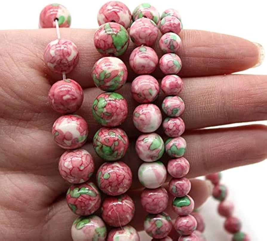 Amazon.co.jp: 緑のピンクレインフラワージャスパーストーンラウンド