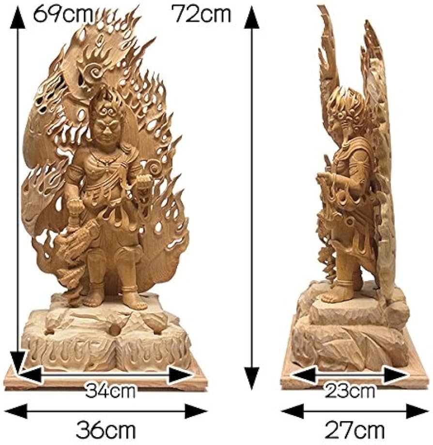 Amazon | 桧 不動明王 立像 倶利伽羅火炎巻光背 72cm 木彫り 仏像