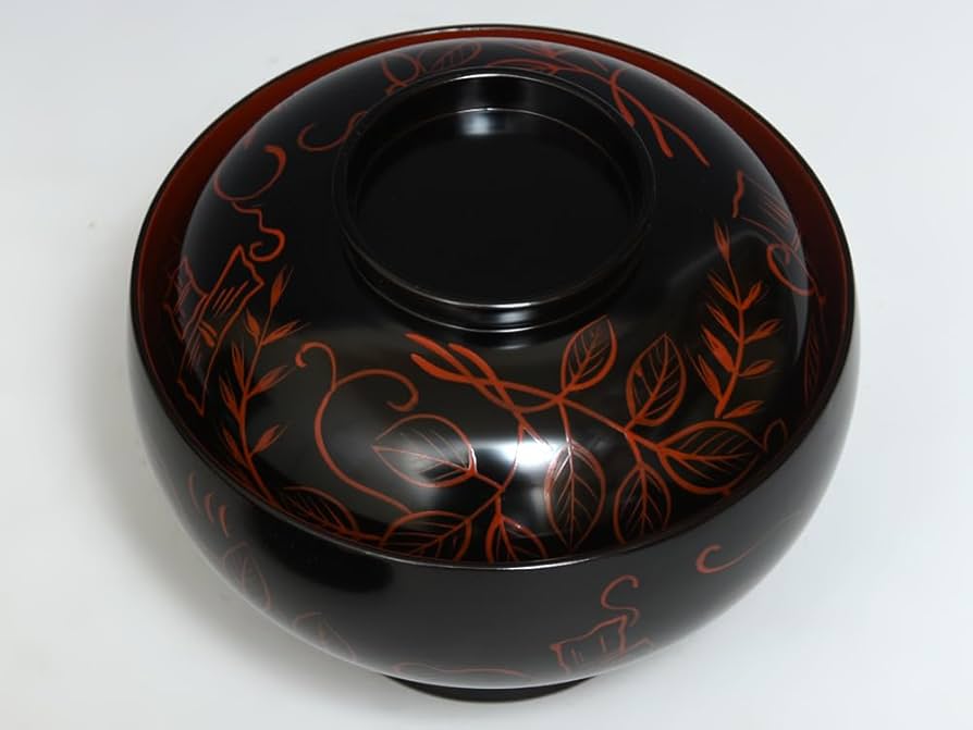 木製漆器 梅蒔絵 黒塗 椀 五客 漆芸 茶懐石 会席道具【MA287】