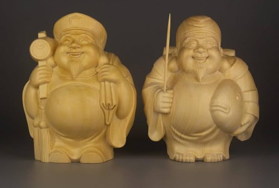 大黒様 恵比寿様 木彫り置物 2個セット 七福神 縁起物 Amazon｜仏像