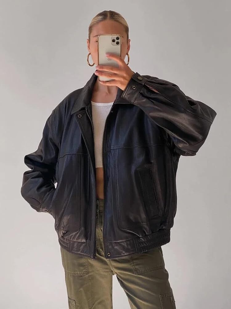 Amazon.com: 90's Oversized Bomber Jacket Retro Vintage Classic