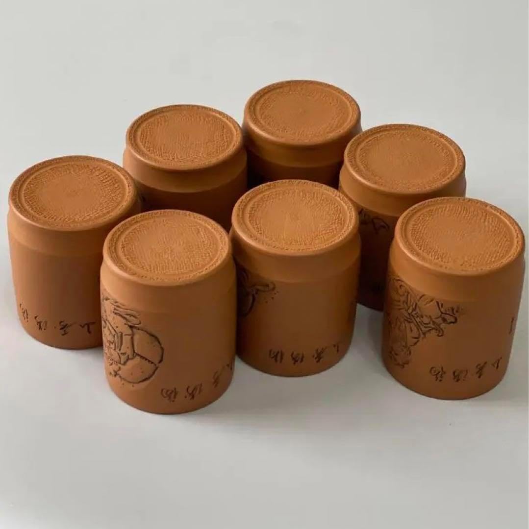 常滑焼 義叟作 伯宝彫り 七福神 急須 湯呑7点セット 茶器 煎茶