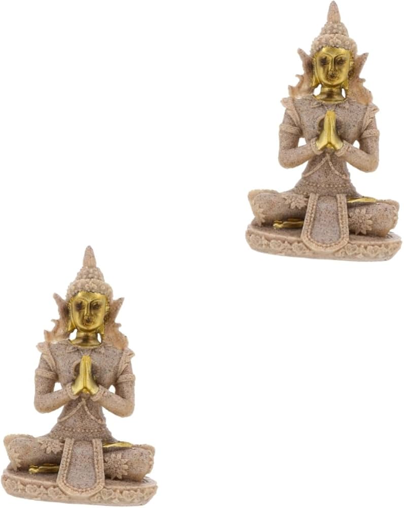 Amazon｜HOLIDYOYO 2個砂岩製坐禅仏像インテリア装飾フィギュア 手彫り