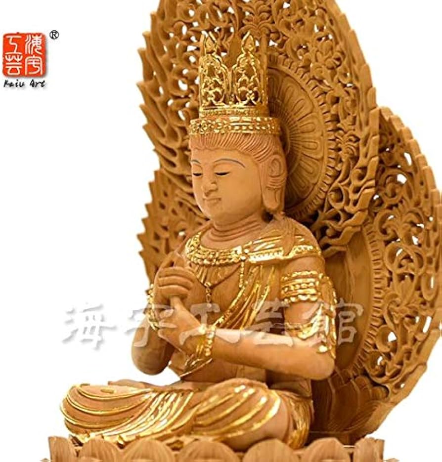 Amazon｜木彫り仏像 【大日如来】 二重火炎光背八角台 肖楠木 眼入切金