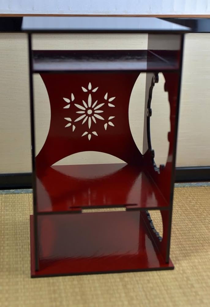 茶棚 朱塗 爪黒 雪輪棚 茶道具 漆器 飾り棚 漆塗 木製 茶棚 朱塗 爪黒