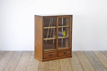 Amazon.co.jp: レトロ食器棚飾り棚本棚収納引き戸ガラス扉無垢材