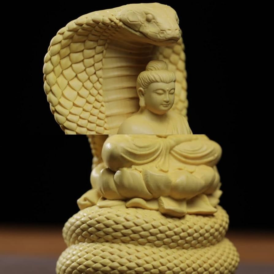 Amazon｜釈迦牟尼仏像蛇仏飾り、つげ彫刻、仏堂風水装飾品｜仏像