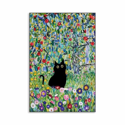 キャンバス油絵 専用 黒猫ガーデン 3 クリムト風フラワーガーデン