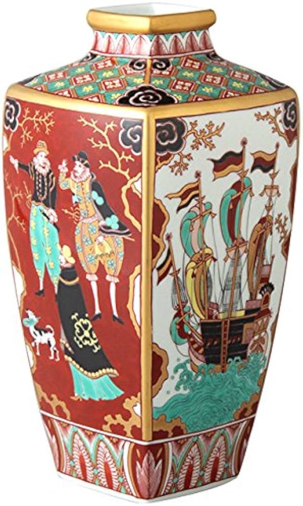 飾り壺 大壺 有田焼き 美人 武士 松 七福神花瓶 金彩 色絵 古美術 骨董