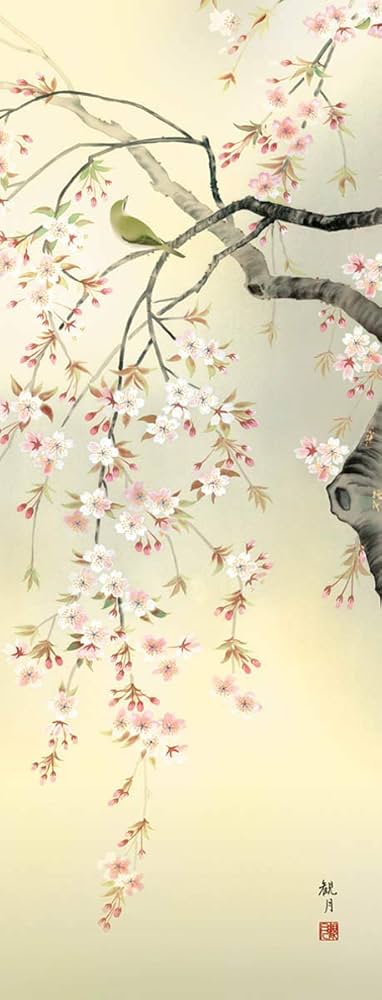掛け軸 桜 さくら 肉質 掛軸 春 景色 壁掛け 在銘 大型 掛け軸 桜