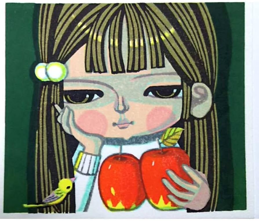 池田修三 「あかいとり」 木版画1976年制作 額入り直筆サイン 人物画