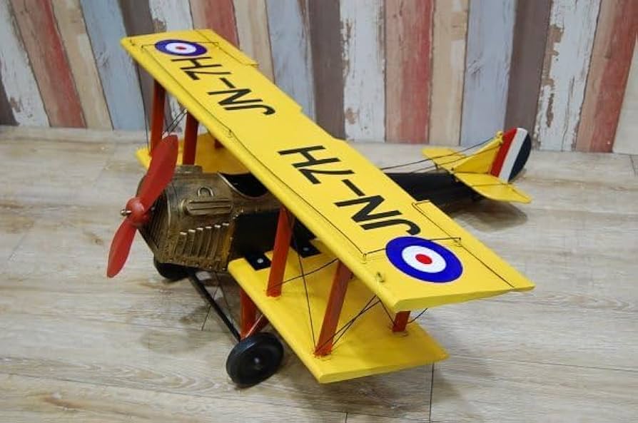 ブリキの飛行機イギリス戦闘機JN-7H複葉Lサイズビッグサイズ 店内装飾