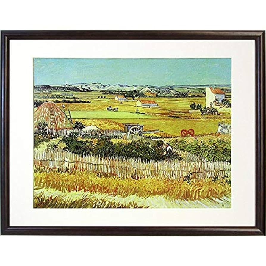 ゴッホ模写 油絵 クロー平野の収穫 額縁付き 30×40cm 名画インテリア
