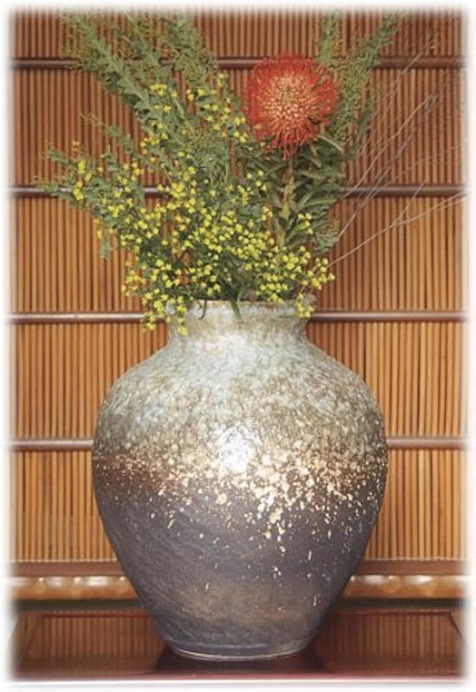 壷□古信楽灰被窯変瓶 古壺 灰釉涙艮 土物 花瓶花器 オブジェ時代物