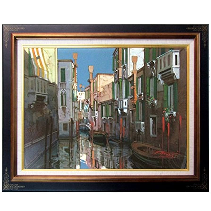 油彩画 ヴェネツィア 運河風景 絵画 額縁付き インテリア アート 匿名