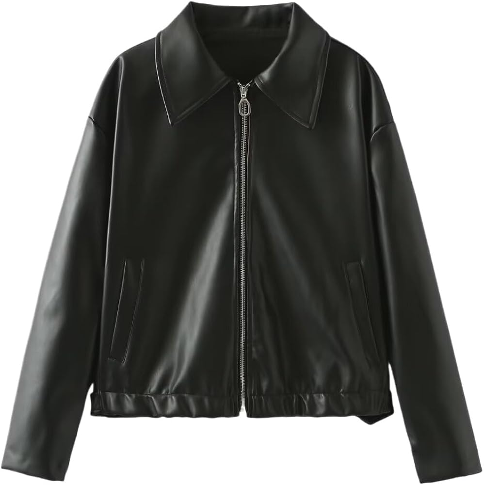 Women's Vintage Gothic Leather Jacket Y2k Altnertive Zip Up