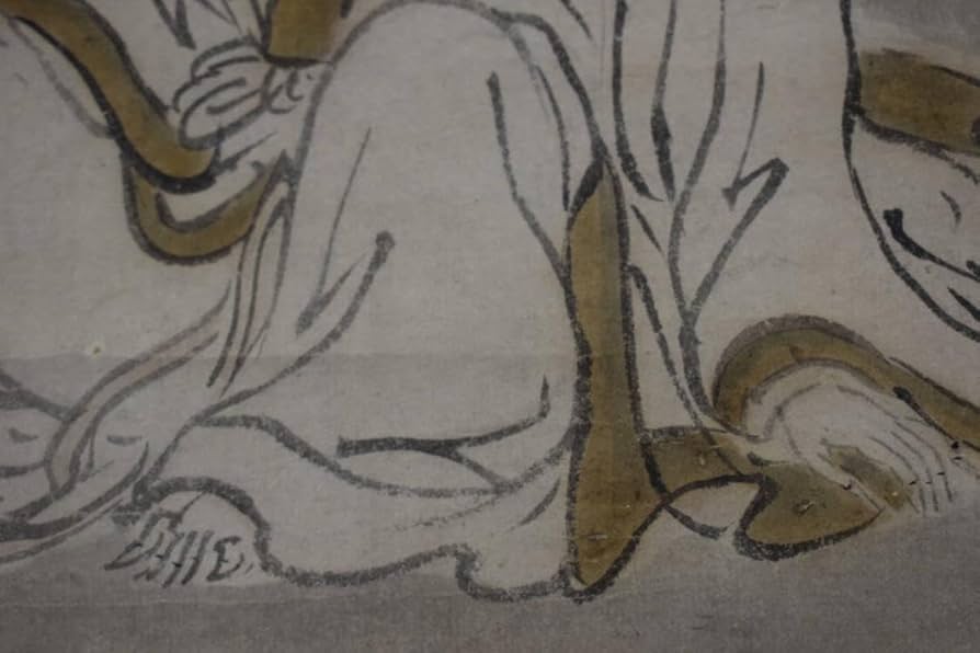 真作】狩野常信/菊慈童図/横物/掛軸☆宝船☆Z-545