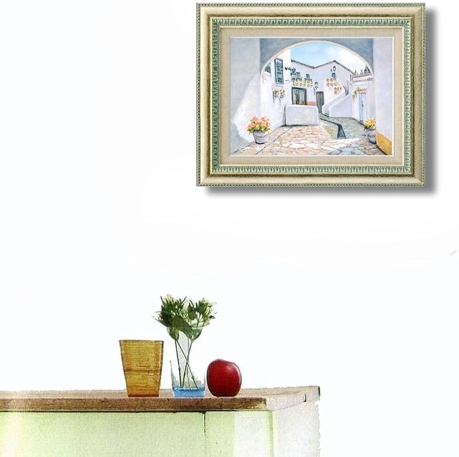 油絵【風景画】1点物の絵画作品/作者サイン入り◇額縁付属 油絵【