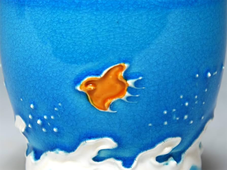 茶道具 平安 手塚桐鳳造 浅黄交趾栄螺 蓋置 共箱 V 8362 茶道具 平安