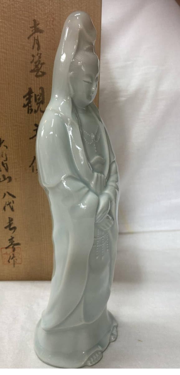 伊万里 鍋島 長春窯 白磁観音像 共箱有り 高さ45㎝ 伊万里 鍋島