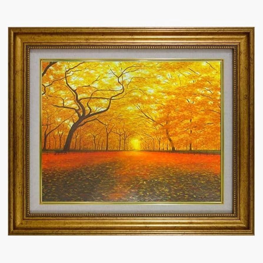 風景画 油彩画 金色フレーム 約40cm x 50cmアクリル 風景画 油彩画