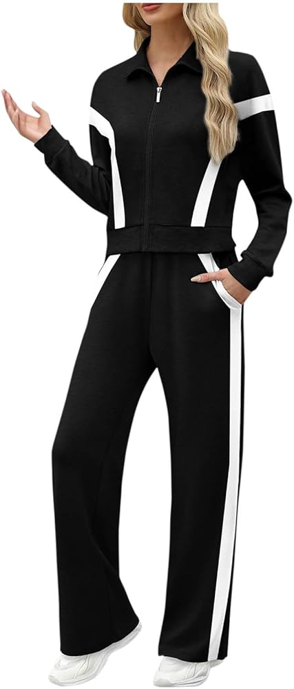 Amazon.com: Zipper Sweatsuits Women 2 Piece Outfit Color Block